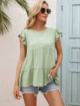 Load image into Gallery viewer, Round Neck Flutter Sleeve Tiered Blouse