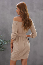 Load image into Gallery viewer, Boat Neck Belted Long Sleeve Dress