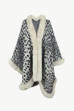 Load image into Gallery viewer, Animal Print Faux Fur Trim Poncho Jacket