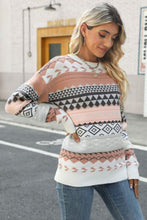 Load image into Gallery viewer, Geometric Dropped Shoulder Round Neck Sweater