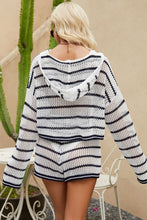 Load image into Gallery viewer, Striped Openwork Knit Hoodie and Shorts Set