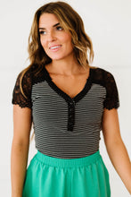 Load image into Gallery viewer, White Birch Lovey Dovey Full Size Striped Lace Trim Bodysuit