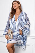 Load image into Gallery viewer, Printed Notched Neck Flare Sleeve Tiered Dress