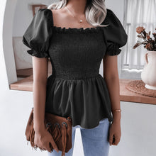 Load image into Gallery viewer, Smocked Puff Sleeve Peplum Top