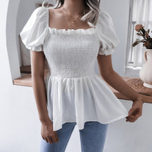 Load image into Gallery viewer, Smocked Puff Sleeve Peplum Top