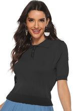 Load image into Gallery viewer, Buttoned Collared Neck Short Sleeve Knit Top