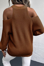 Load image into Gallery viewer, Cold-Shoulder Button-Up Rib-Knit Cardigan