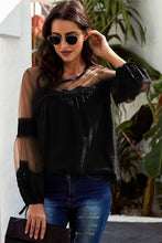 Load image into Gallery viewer, Tied Spliced Mesh Bubble Sleeve Blouse