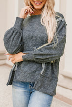 Load image into Gallery viewer, Double Take Acid Wash Round Neck Seam Detail Slit Sweatshirt