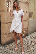 Load image into Gallery viewer, Tie Waist Surplice Neck Pom-Pom Trim Dress