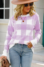 Load image into Gallery viewer, Checkered Ribbed Trim Knit Pullover