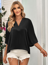 Load image into Gallery viewer, Three-Quarter Flare Sleeve V-Neck Blouse