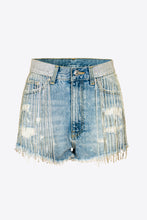Load image into Gallery viewer, Full Size Rhinestone Frayed Hem Denim Shorts