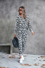 Load image into Gallery viewer, Leopard V-Neck Dropped Shoulder Loungewear Set