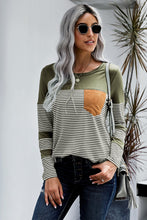 Load image into Gallery viewer, Striped Contrast Round Neck Long Sleeve Top