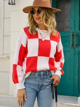 Load image into Gallery viewer, Checkered Dropped Shoulder Knit Pullover