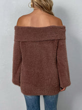 Load image into Gallery viewer, Off-Shoulder Fold-Over Fuzzy Sweater