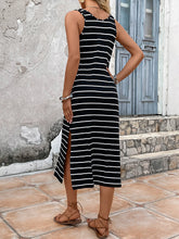 Load image into Gallery viewer, Striped Side Slit Sleeveless Midi Dress