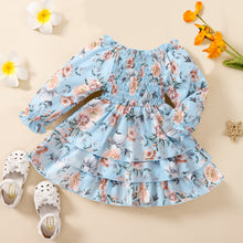 Load image into Gallery viewer, Girls Floral Smocked Flounce Sleeve Layered Dress