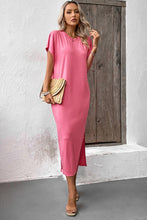 Load image into Gallery viewer, Round Neck Short Sleeve Side Slit Midi Dress