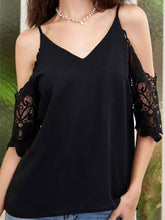 Load image into Gallery viewer, Cold-Shoulder V-Neck Spliced Lace Blouse