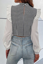 Load image into Gallery viewer, Houndstooth Ruffle Shoulder Mock Neck Crop Top