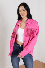 Load image into Gallery viewer, GeeGee Southwest Full Size Rhinestone Fringe Detail Shirt Jacket