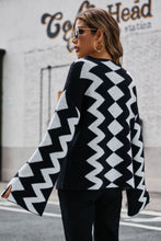 Load image into Gallery viewer, Geometric Slit Flare Sleeve Round Neck Sweater