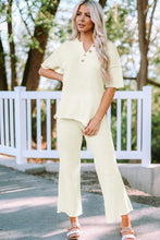 Load image into Gallery viewer, Quarter Button Knit Top and Wide Leg Pants Lounge Set