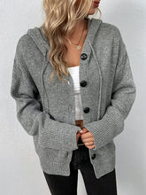Load image into Gallery viewer, Drawstring Detail Button Front Hooded Cardigan