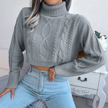 Load image into Gallery viewer, Mixed Knit Turtleneck Cropped Sweater