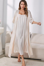 Load image into Gallery viewer, Striped Flounce Sleeve Open Front Robe and Cami Dress Set
