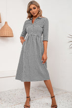 Load image into Gallery viewer, Plaid Collared Neck Midi Dress