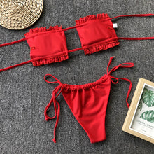 Load image into Gallery viewer, Frill Trim Ruched Bikini Set