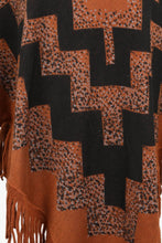 Load image into Gallery viewer, Chevron Mock Neck Fringe Hem Poncho