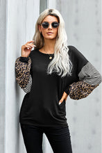 Load image into Gallery viewer, Leopard Striped Balloon Sleeve Round Neck Top