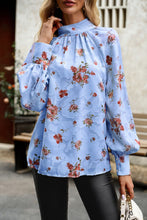 Load image into Gallery viewer, Floral Print Mock Neck Lantern Sleeve Blouse