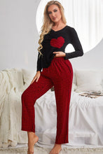 Load image into Gallery viewer, Plaid Heart Graphic V-Neck Top and Pants Lounge Set