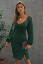 Load image into Gallery viewer, Long Balloon Sleeve Surplice Dress with Slit