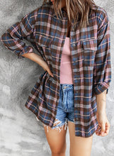 Load image into Gallery viewer, Plaid Slit High-Low Shirt with Pockets