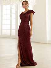 Load image into Gallery viewer, Sequin Capped Sleeve Split Dress