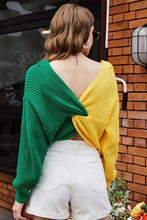 Load image into Gallery viewer, Two-Tone V-Neck Twisted Sweater