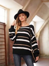 Load image into Gallery viewer, Striped Round Neck Lantern Sleeve Sweater