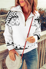 Load image into Gallery viewer, Geometric Ribbed Trim Quarter Zip Sweater