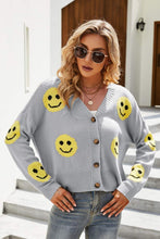 Load image into Gallery viewer, Smiley Face Ribbed Trim V-Neck Cardigan