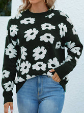 Load image into Gallery viewer, Floral Ribbed Trim Knit Sweater