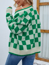 Load image into Gallery viewer, Checkered Button Front Ribbed Trim Cardigan