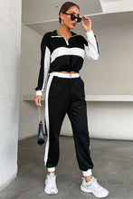 Load image into Gallery viewer, Striped Half Zip Cropped Sweatshirt and Joggers Set