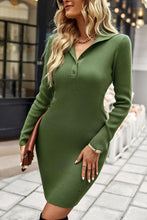 Load image into Gallery viewer, Quarter Button Rib-Knit Sweater Dress