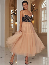 Load image into Gallery viewer, Two-Tone Tie-Shoulder Spliced Tulle Dress